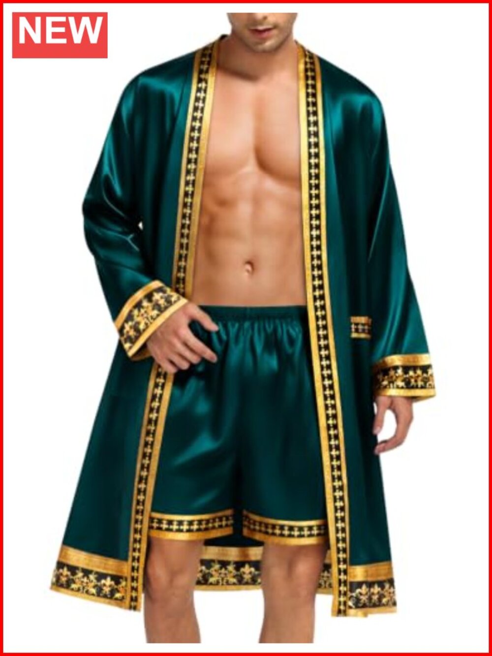 Men's Satin Robe with Shorts Set Silky Kimono Bathrobe Lightweight Sleepwear